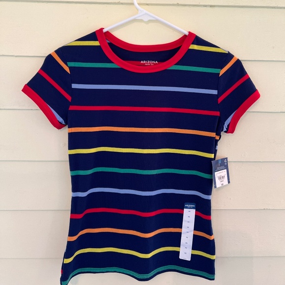 *NWT* ARIZONA JEAN CO. Navy Blue Rainbow Pride Soft Women's T-Shirt - Picture 1 of 11